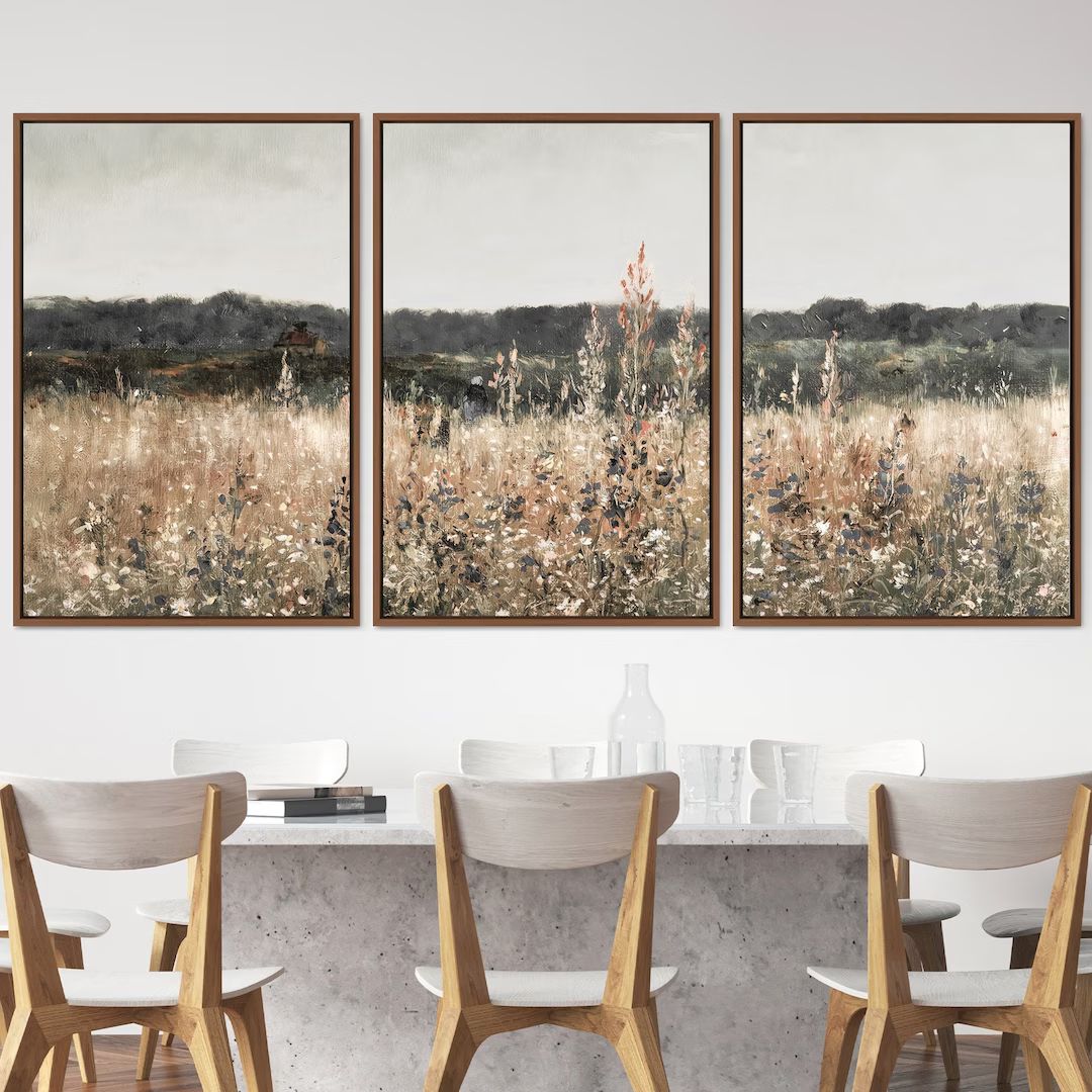 3 Piece Canvas Wall Art Set, Landscape Wall Art Wildflower Field Oil Painting Large Wall Art Prin... | Etsy (US)
