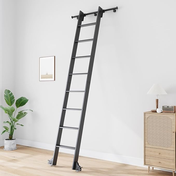 Fredbeck 9FT Rolling Library Aluminium Step Ladder 108" with 4FT Sliding Hardware Track Kit Botto... | Amazon (US)