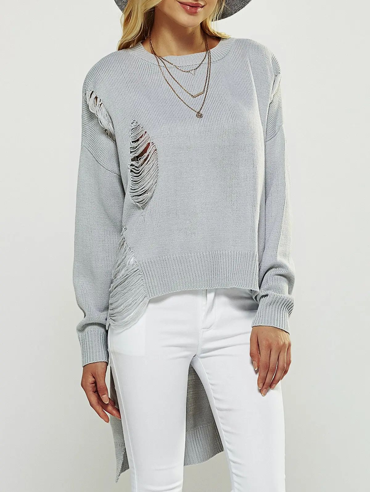 Asymmetrical Ripped Sweater | Rosegal US