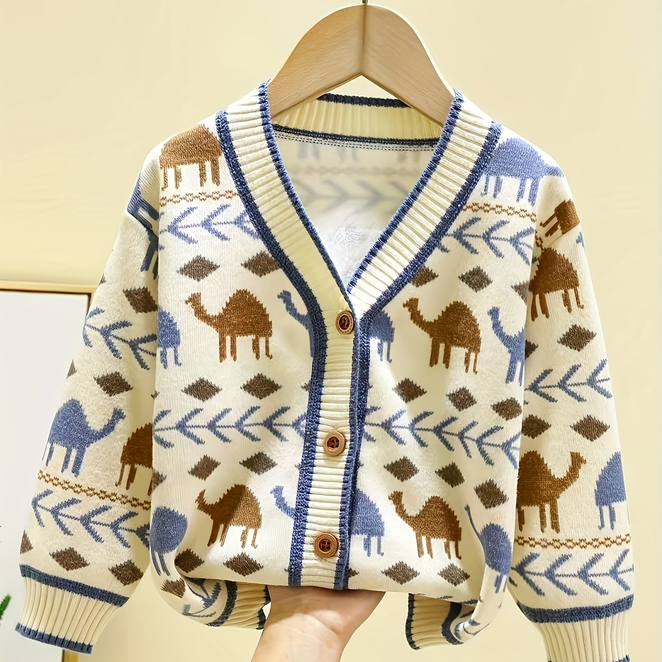 boys' cozy knit cardigan sweater casual v neck animal print - Temu | Temu Affiliate Program