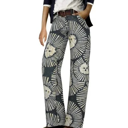 BDDVIQNN Flowy Pants For Women Fashion Women s Printed Casual Loose Trousers Comfortable Straight Le | Walmart (US)
