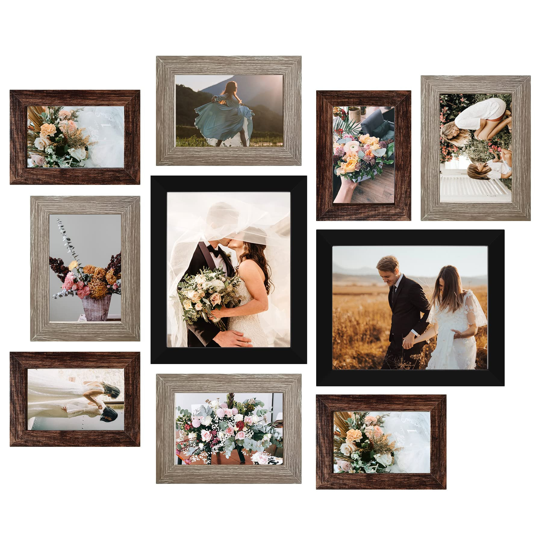 LUCKYLIFE Picture Frame Set 10-Pack, Gallery Wall Frame Collage with 8x10 5x7 4x6 Frames in 3 Dif... | Amazon (US)
