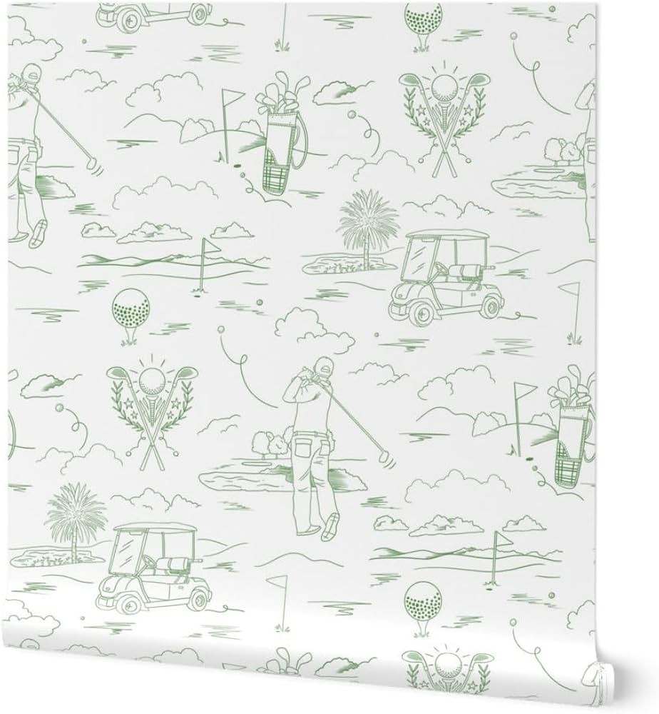 Peel & Stick Wallpaper 6ft x 2ft - Preppy Golfer Modern Toile Whimsical Father's Day Green and Wh... | Amazon (US)