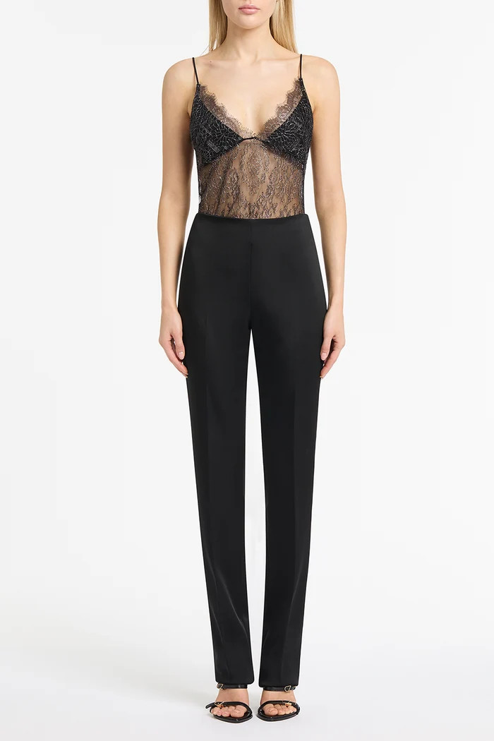 BLACK BONDED SATIN SLIM PANT | Carla Zampatti