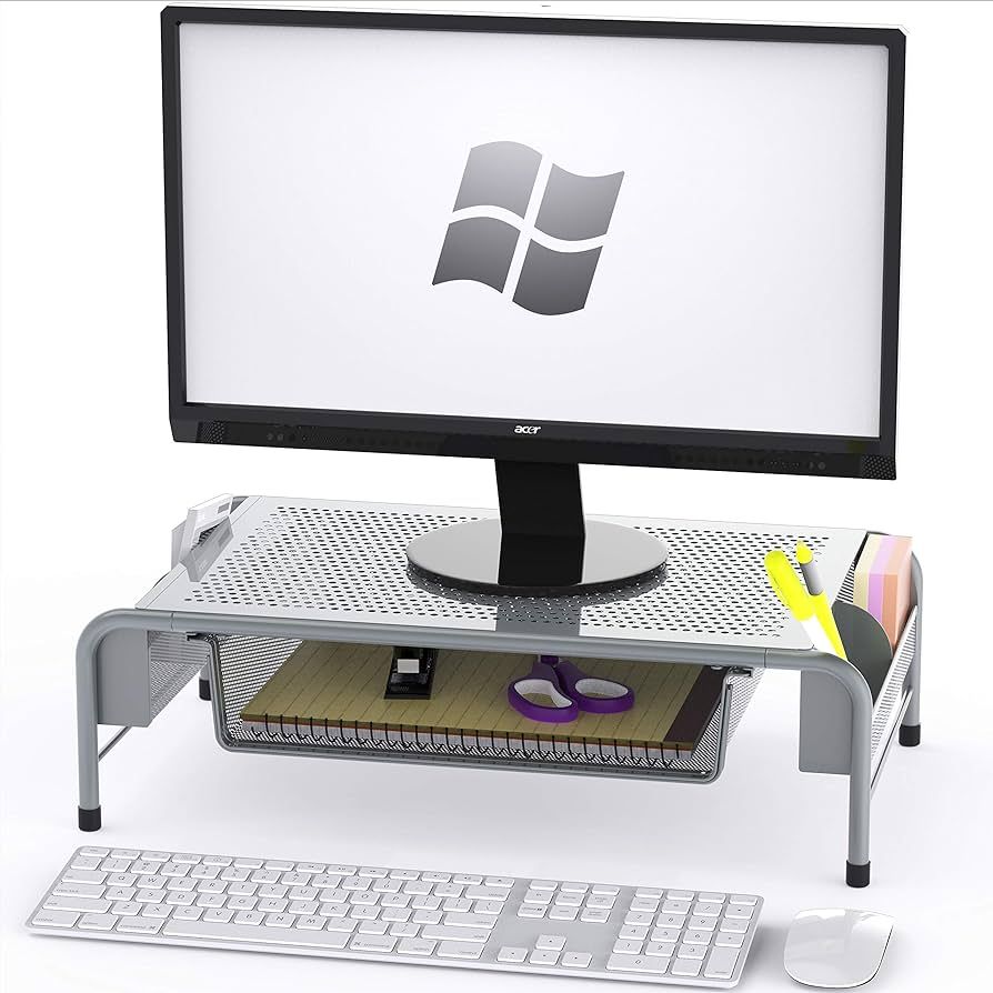 SimpleHouseware Monitor Stand Riser with Organizer Drawer, Silver | Amazon (CA)