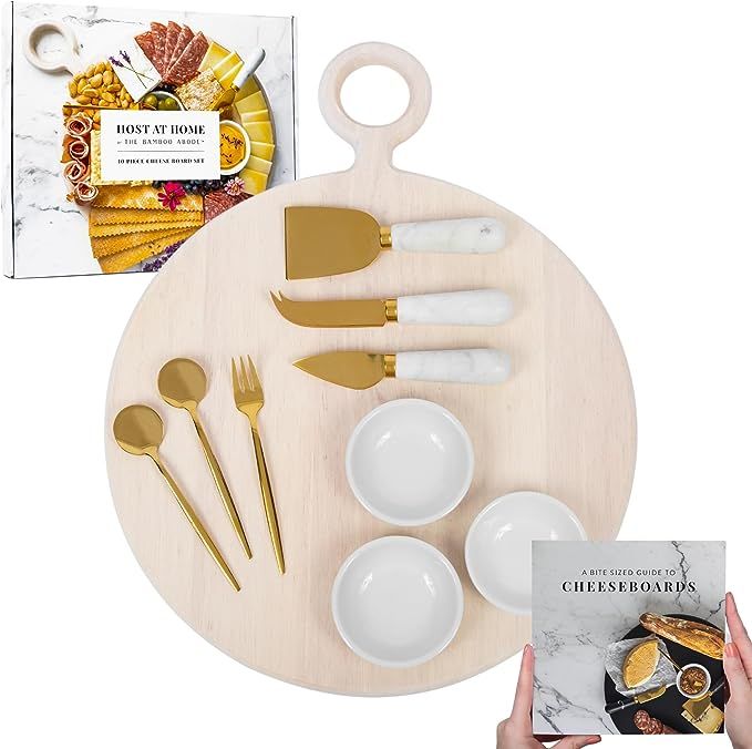 The Bamboo Abode 10 Piece Cheese and Charcuterie Board Set, White Wood - Womens Gifts for Christm... | Amazon (US)