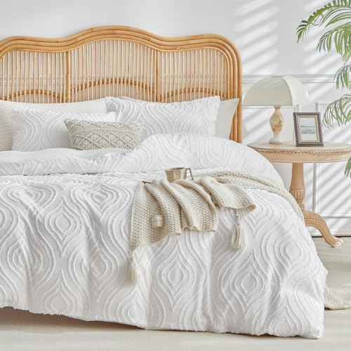 Lekesky White Duvet Cover King Size, Boho Tufted Textured King Duvet Cover Set 3pcs Soft Microfiber Breathable Shabby Chic Bedding Sets with Zipper Ties (No Comforter) | Amazon (US)