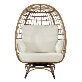 Sunjoy Fredo Light Brown Swivel Wicker Egg Cuddle Outdoor Lounge Chair-A207000701 - The Home Depo... | The Home Depot