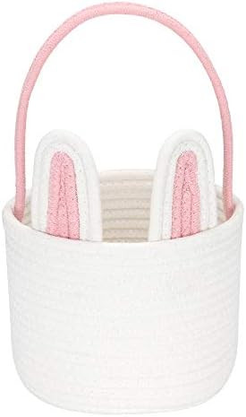 Sea Team Easter Bunny Basket for Eggs Hunt, Easter Eggs Bucket, Small Woven Cotton Rope Tote Bag ... | Amazon (US)