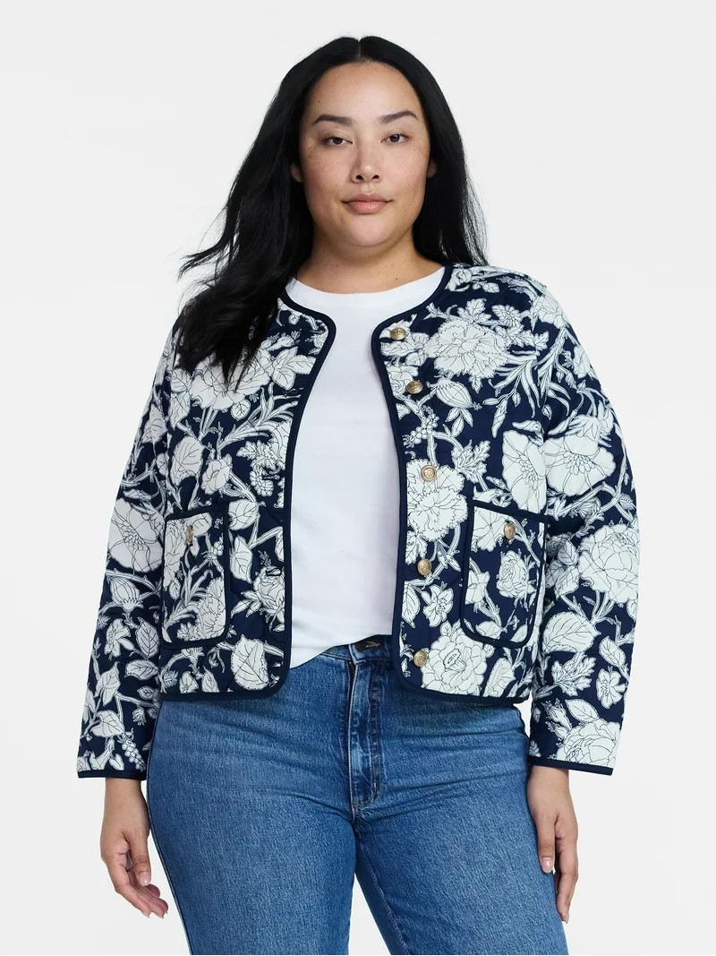Time and Tru Women's Quilted Cotton Jacket, plus extended size lily pulitzer lookalike Chanel work | Walmart (US)