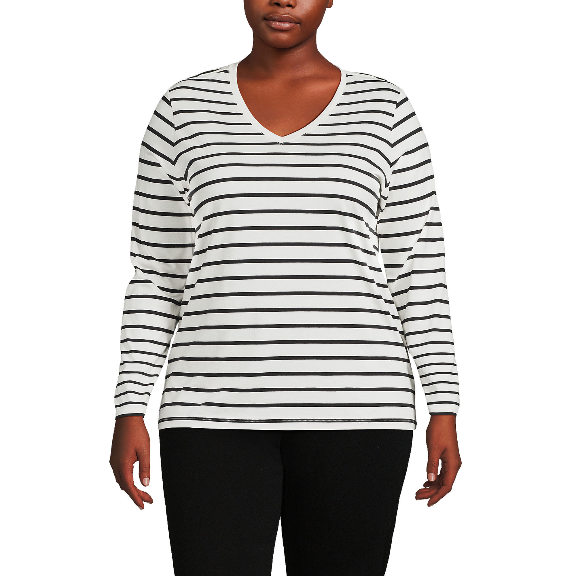Women's Plus Size Relaxed Supima Cotton Long Sleeve V-Neck T-Shirt | Lands' End (US)