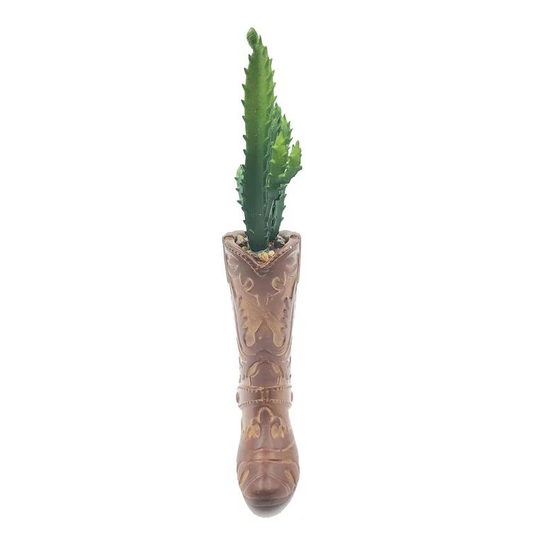 7.25" Artificial Cactus Succulent in Brown Ceramic Cowboy Boot Planter | Walmart (US)