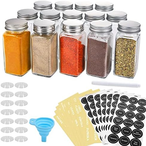 AOZITA 14 Pcs Glass Spice Jars with Spice Labels - 4oz Empty Square Spice Bottles - Shaker Lids a... | Amazon (US)