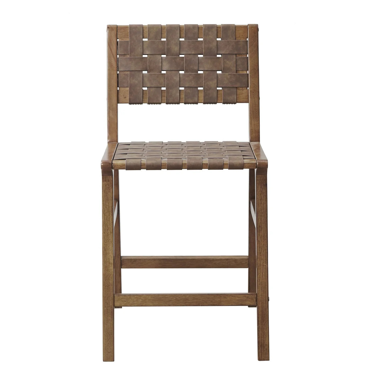 Oslo Brown 24"H Faux Leather Woven Counter Stool with Solid Wood Frame | Wayfair North America