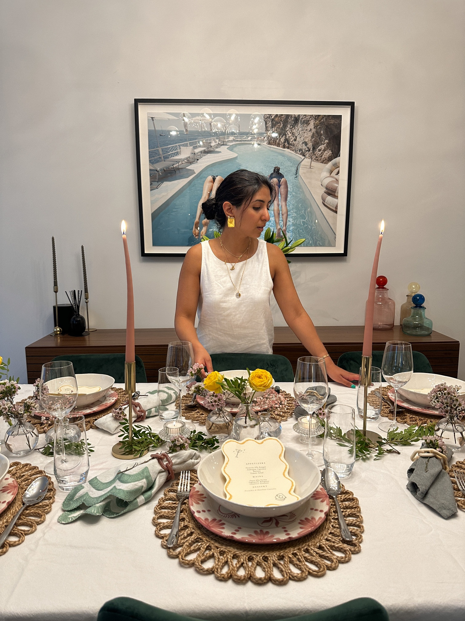 Table scaping, dinner party, raffia place mats, dinner plate mats, hand painted plates, white bowls, white linen dress, shift dress, Reformation, H&M, John Lewis, Anthropologie

#LTKhome #LTKeurope #LTKSeasonal