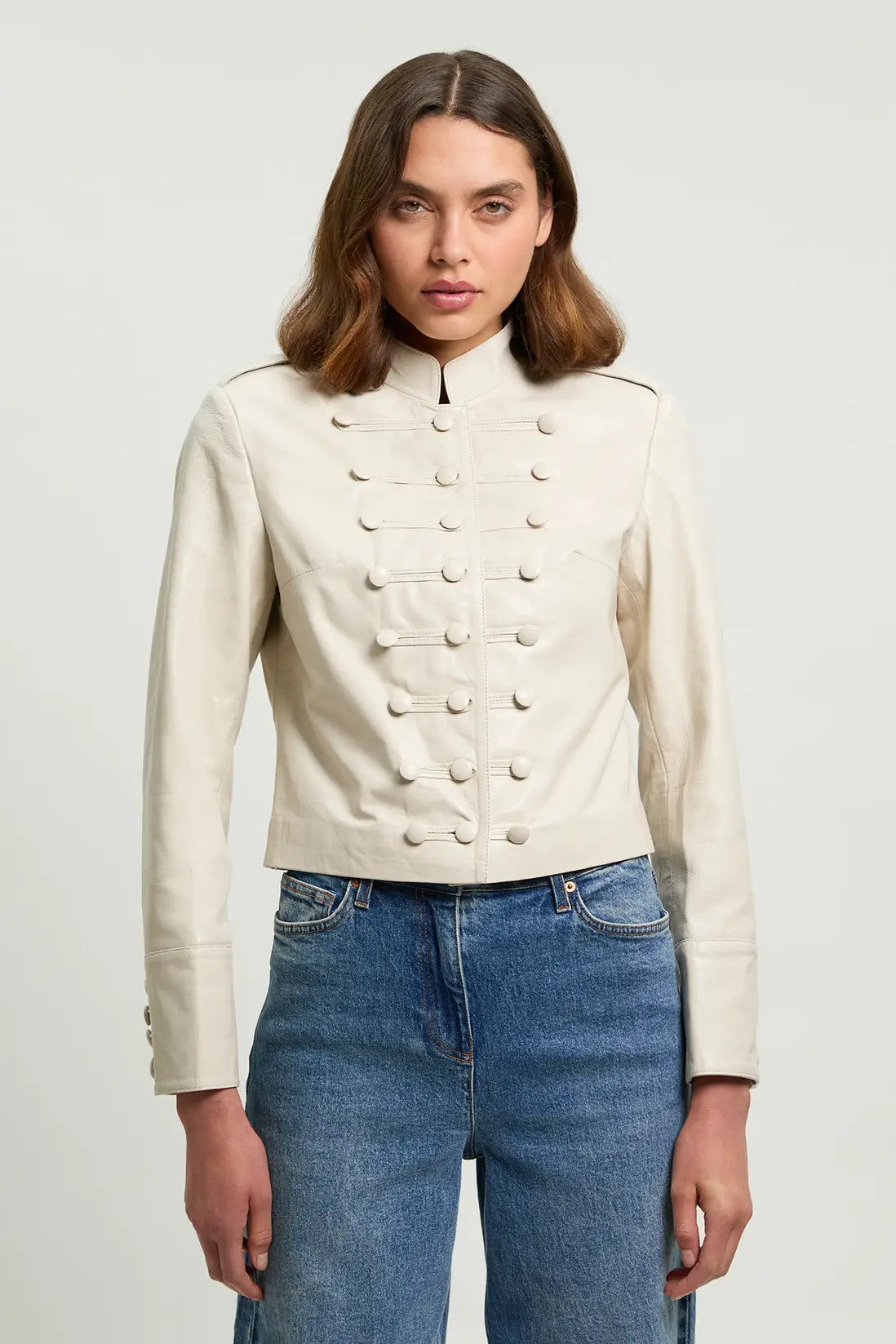 Leather Drummer Boy Detail Jacket | Karen Millen