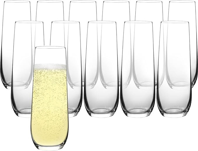 FAWLES Stemless Champagne Flutes Set of 12, Crystal Glass, 8 oz Champagne Glasses, Prosecco Mimos... | Amazon (US)