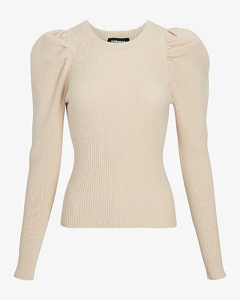 Ribbed Puff Sleeve Sweater | Express