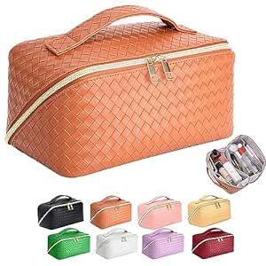 ZAUKNYA Large Capacity Travel Cosmetic Bag - Makeup Bag, Portable Leather Waterproof Women Organi... | Amazon (US)
