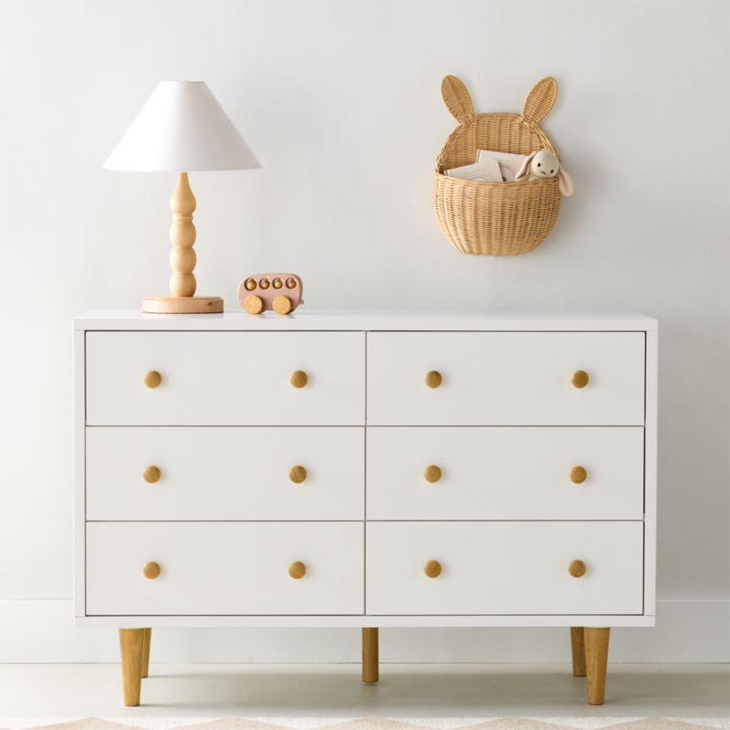 Finn 51" White Wood Wide 6-Drawer Kids Dresser + Reviews | Crate & Kids | Crate & Barrel