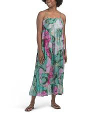 Strapless Bright Watercolor Tiered Maxi Swim Cover-Up Dress For Women, Cotton | TJ Maxx