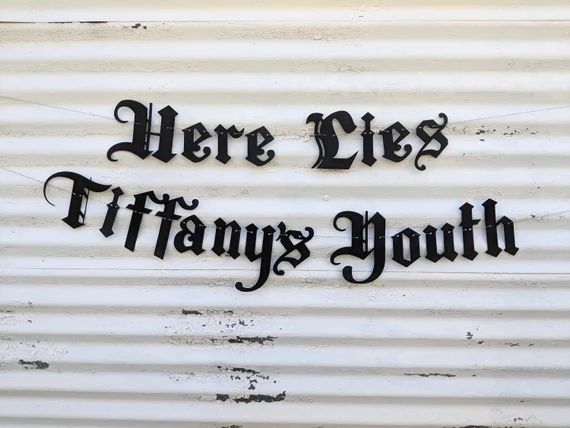 Here Lies Your Youth Banner-Custom Name ∙ Gothic Letters ∙ Emo Banner ∙ 30th Birthday ∙ O... | Etsy (US)