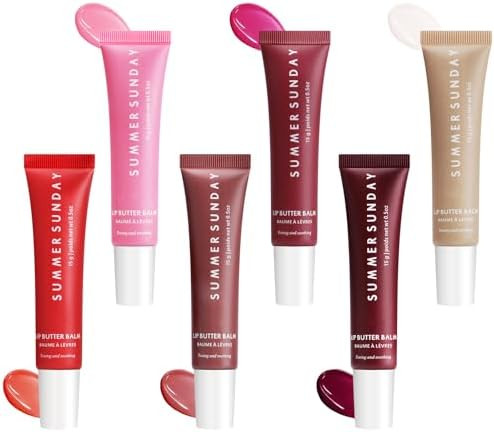6 PCS Summer Lip Butter Balm, Lip Gloss for Instant Moisture, Lip Balm with Non-Sticky Shine, Ult... | Amazon (US)