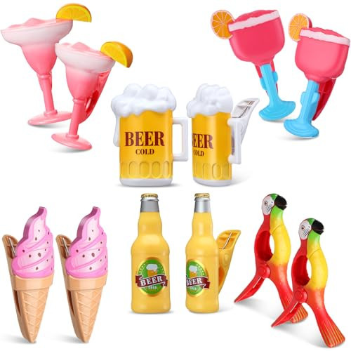 Honoson 12 Pcs Beach Towel Clips Beach Chairs Clips Plastic Swimming Pool Towel Holders Jumbo Size Funny Clothespins for Patio Holiday Pool Blanket Decoration (Vibrant) | Amazon (US)