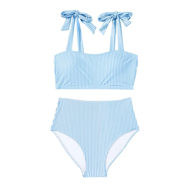 HOMBOM Womens Swimsuit Two Piece Bikini Swimwear Striped Sky Blue Vacation Bathing Suit for Ladie... | Walmart (US)