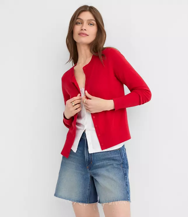 Modern Crew Neck Cardigan | LOFT