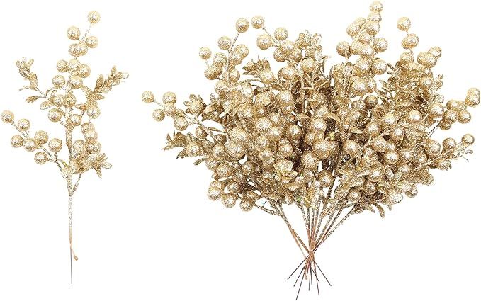 Alonsoo Champagne Gold Christmas Picks Decorations Floral Sprays Sets of 20 Glittered Twigs for X... | Amazon (US)