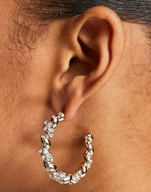 River Island crystal twist hoop earrings in gold tone | ASOS (Global)