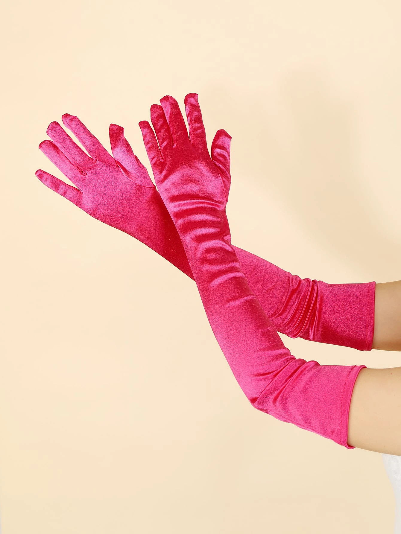 1 par de guantes largos de satén fucsia para mujer, elegantes y sencillos, adecuados para fiesta... | SHEIN