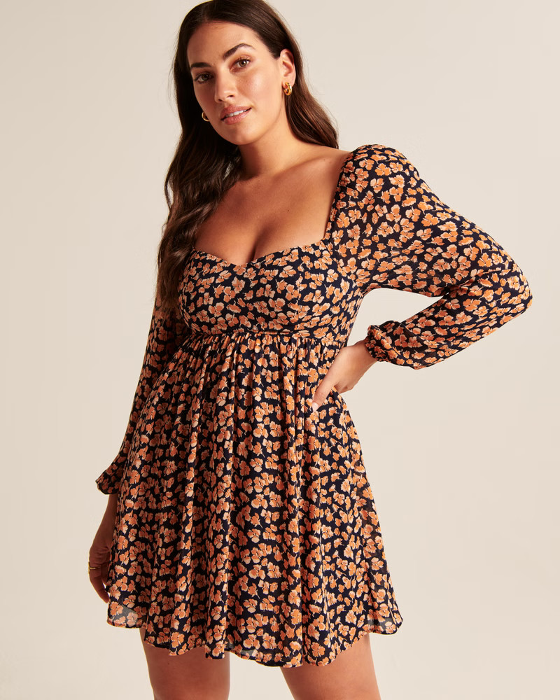 Women's Long-Sleeve Babydoll Mini Dress | Women's New Arrivals | Abercrombie.com | Abercrombie & Fitch (US)