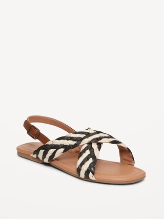 Faux-Leather Raffia Cross-Strap Sandals for Girls | Old Navy (US)