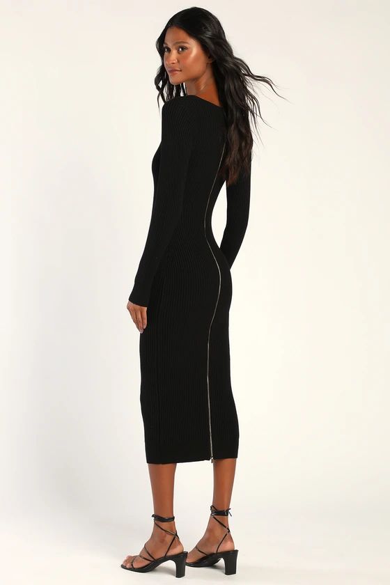 Everyday Beauty Black Long Sleeve Ribbed Knit Sweater Dress | Lulus (US)