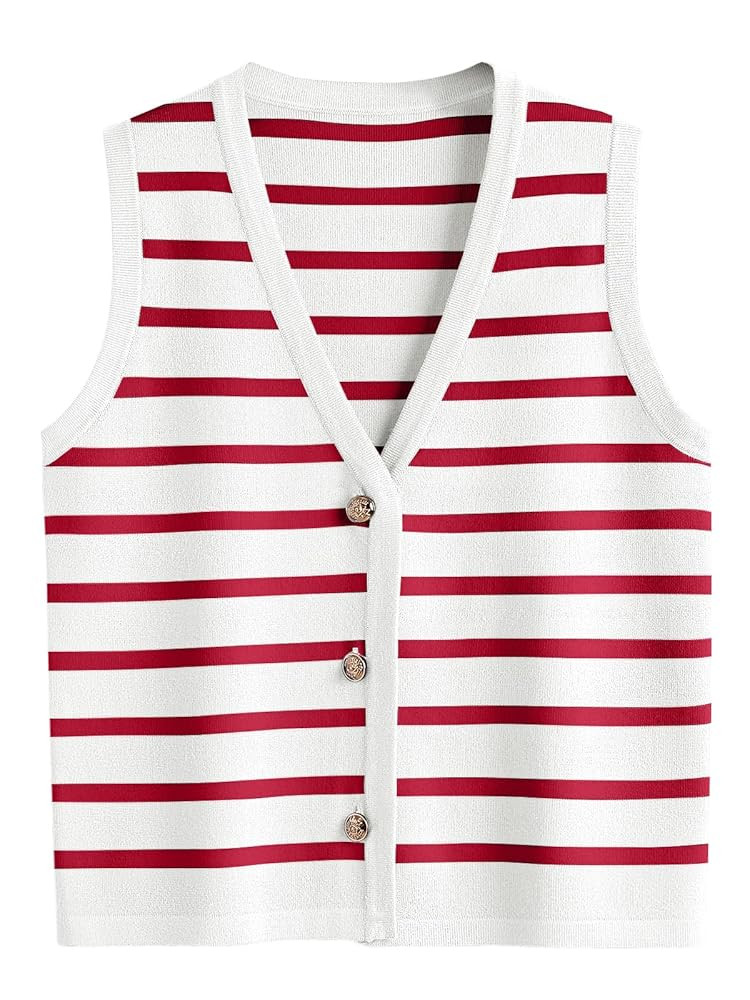 LILLUSORY Summer Vest Tops for Women 2025 Striped Sweater Vests Vacation Button Up Outfits Shirts... | Amazon (US)
