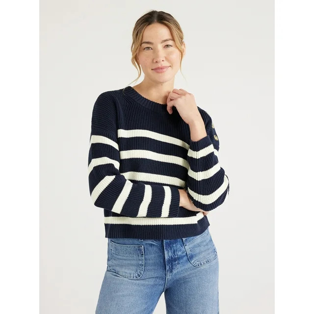Free Assembly Women's Long Sleeve Button Shoulder Sweater, Midweight, Sizes XS-XXXL | Walmart (US)