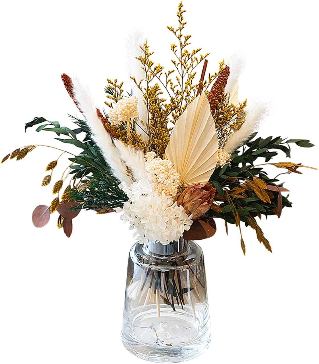 MUYEJI Natural Dried Flower Bouquet Mix Bouquet | Protea Repens, Hydrangea, Eucalyptus, Palm, Mil... | Amazon (US)
