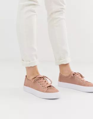 ASOS DESIGN Dusty lace up trainers in warm beige | ASOS (Global)