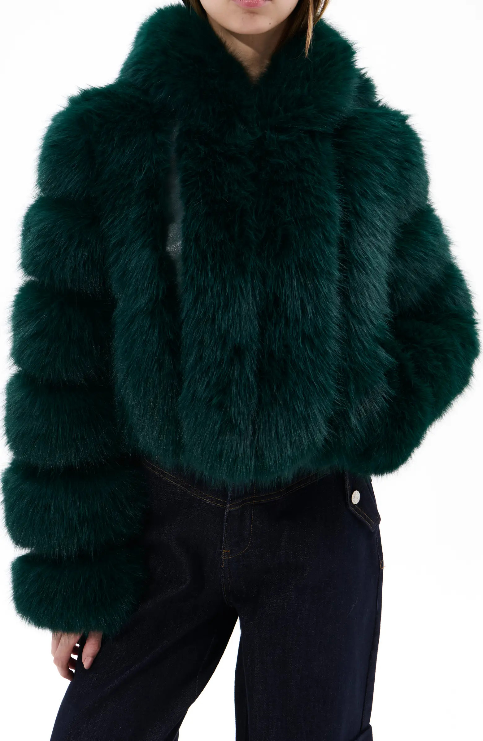 Jolene Faux Fur Hooded Crop Jacket | Nordstrom