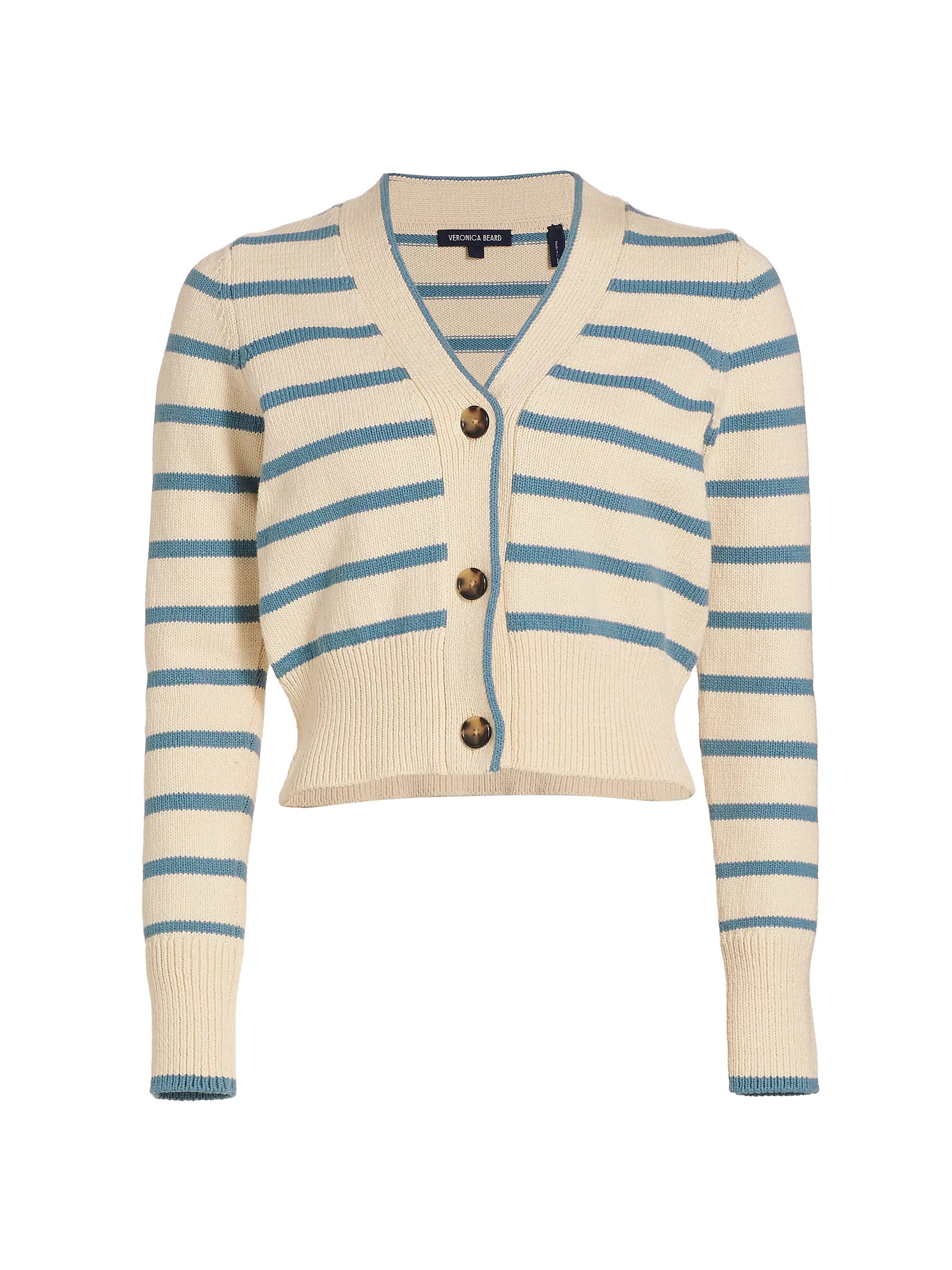 Shop Veronica Beard Noorie Stripe Cotton Cardigan | Saks Fifth Avenue | Saks Fifth Avenue