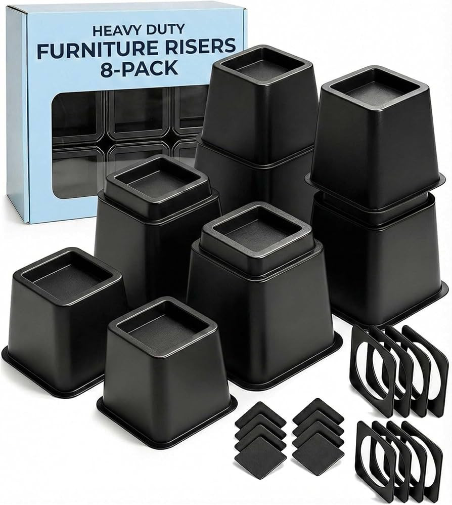 Bed Risers - Dorm Room Essentials - 3 & 5 Inch Adjustable Furniture Risers or 8 Inch Combined - H... | Amazon (US)