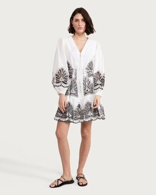 The F&F Edit Pure Cotton Embroidered Buttoned Mini Dress in Multi Red | Tesco F&F