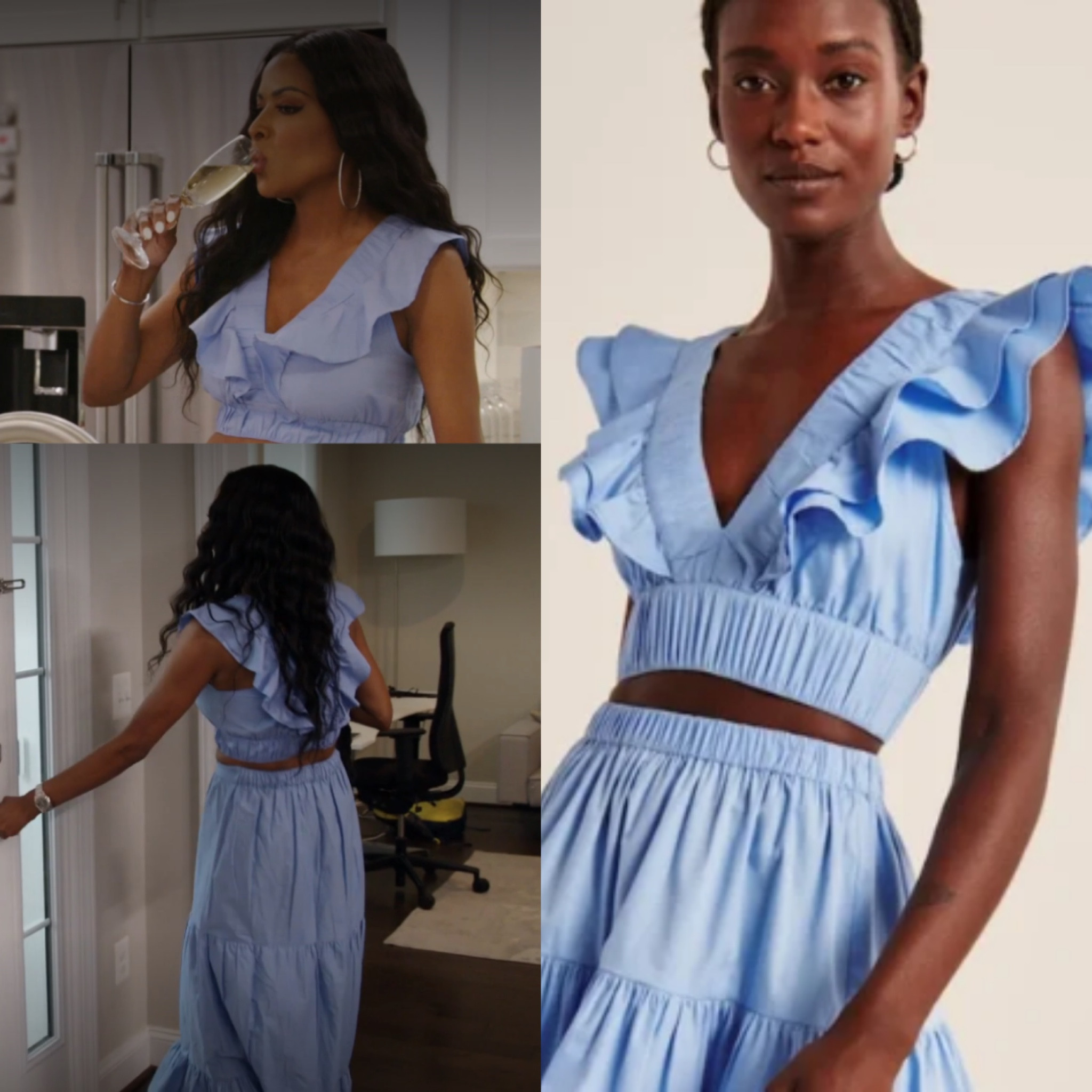 Stacy Rusch’s Light Blue Ruffle Top and Maxi Skirt Set