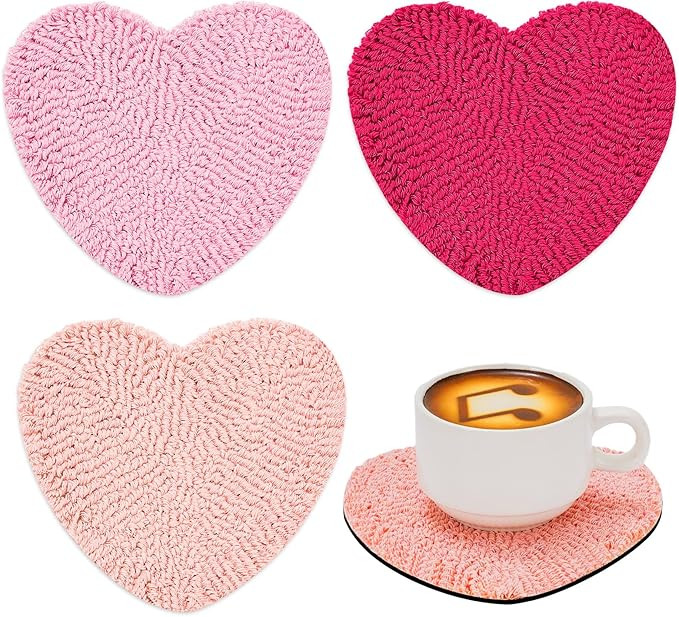 3Pcs Valentine's Day Heart Tufted Coasters Gradient Love Pink Cup Mats 5.7 x 5.1 Inch Absorbent D... | Amazon (US)