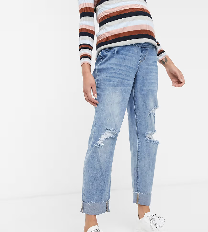 Urban Bliss Maternity straight leg jeans with rips-Blue | ASOS (Global)