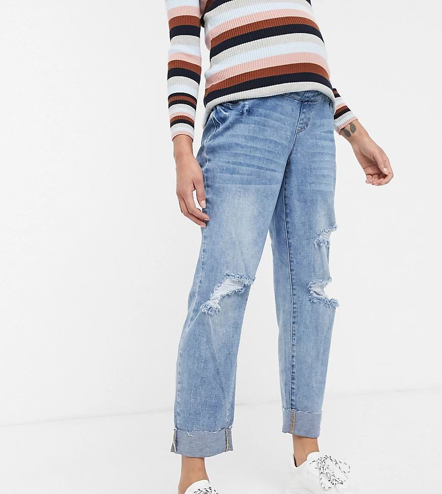 Urban Bliss Maternity straight leg jeans with rips-Blue | ASOS (Global)