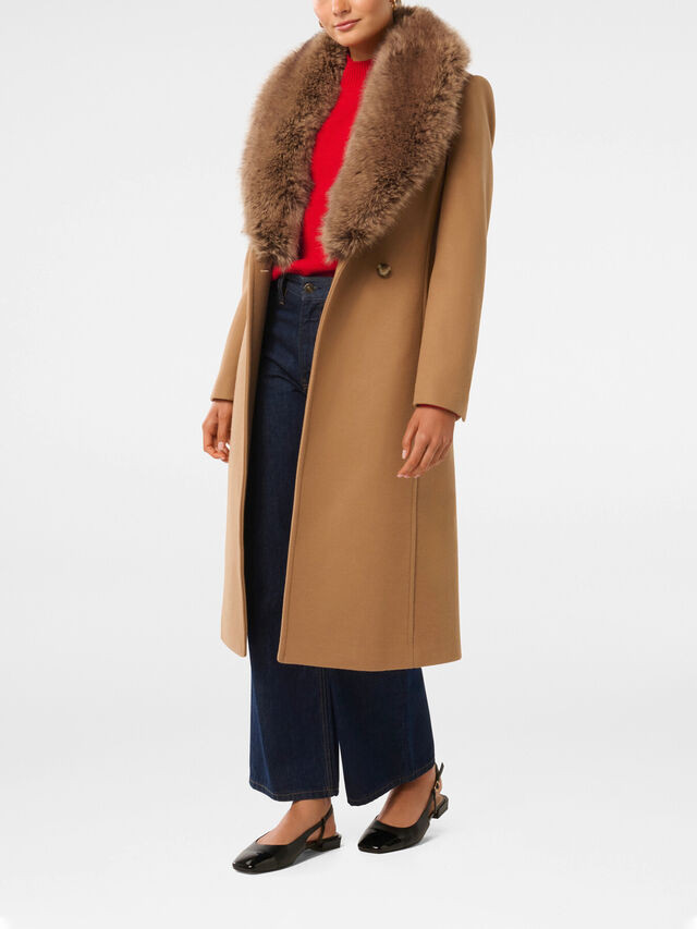 Mid Camel Forever New Monica Faux Fur Collared Wrap Coat | Faux Fur & Shearling | Fenwick | Fenwick
