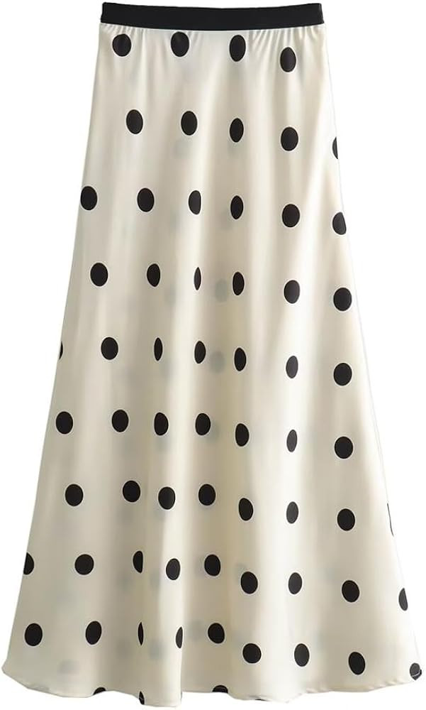 Women Polka Dot Midi Skirt Satin Flowy Aline Long Sexy Summer Skirt | Amazon (US)